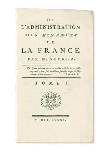 ECONOMICS  NECKER, JACQUES.  De lAdministration des Finances de la France.  3 vols.  1784